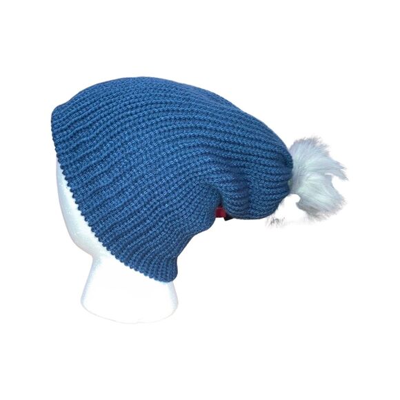 Blue with gray pom knit beanie - Picture 3 of 4